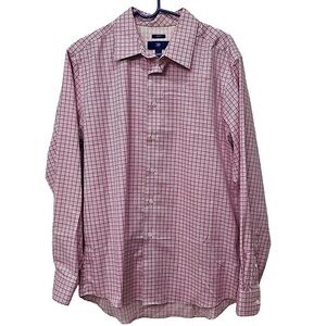 Egara Pink Plaid Long Sleeve Cotton Spandex Dress Shirt Sz Large